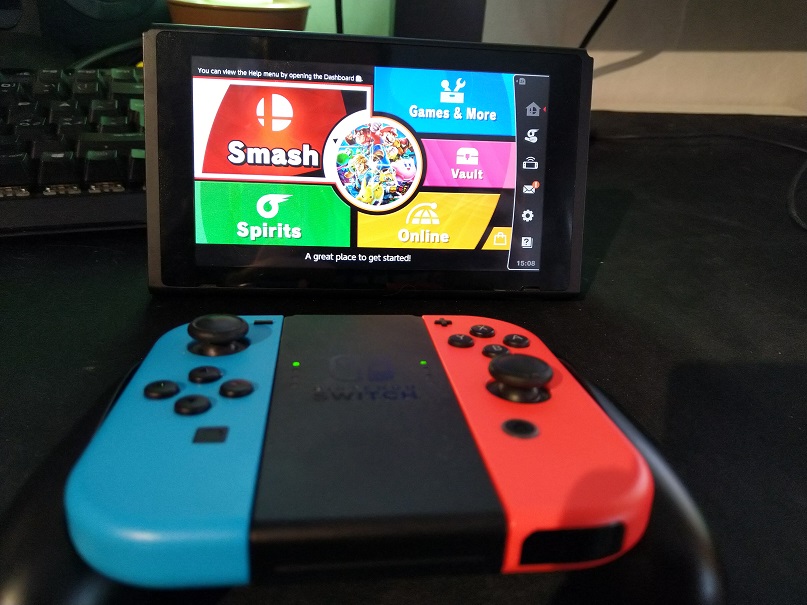 A Nintendo Switch on a table